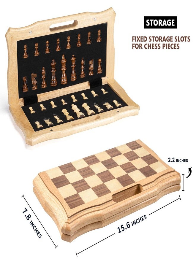 AMEROUS 15.6 inches Magnetic Wooden Chess Set, Handheld Style Chess Board Game Sets with Game Pieces Storage Slots - 2 Extra Queens - Gift Package, Chess for Beginner, Kids and Adults - Image 4